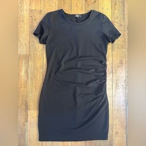 DYNAMITE Ruched Bodycon Black T-Shirt Mini Dress Lined Minimalist Staple Piece